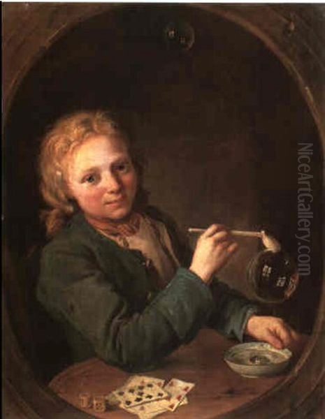 Portrait Of A Young Man Blowing Bubbles From A Clay Pipe Oil Painting by Lorenz Pasch the Younger