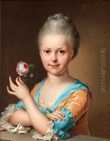 Young Girl With A Rose Oil Painting by Ulrika (Ulla Fredrica) Pasch