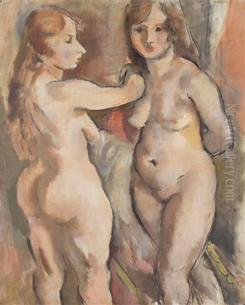 Les Deux Modeles Oil Painting by Jules Pascin