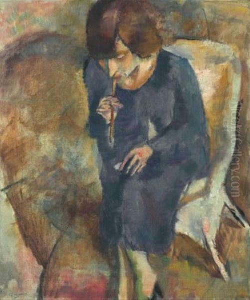 Hermine Au Fume-cigarette Oil Painting by Jules Pascin