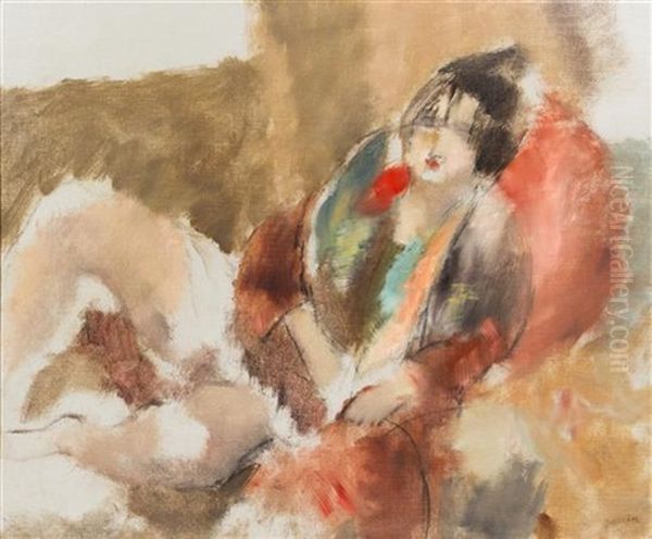 Marinette Au Manteau Rouge Oil Painting by Jules Pascin