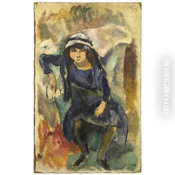 Jeune Femme Au Chapeau Blanc / Young Woman In White Hat Oil Painting by Jules Pascin