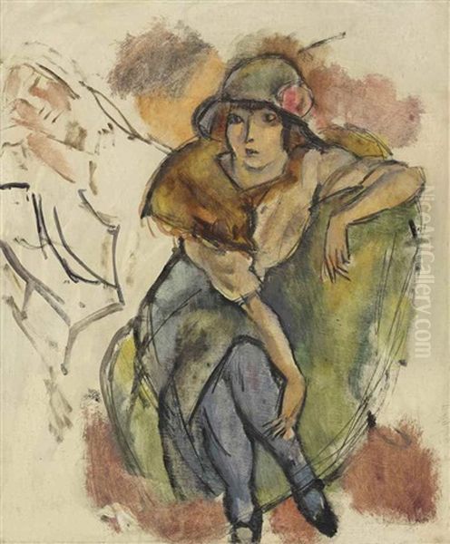 Jeune Fille Au Chapeau A La Rose Oil Painting by Jules Pascin