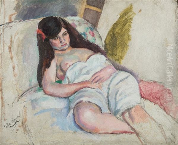 Femme Etendue Oil Painting by Jules Pascin