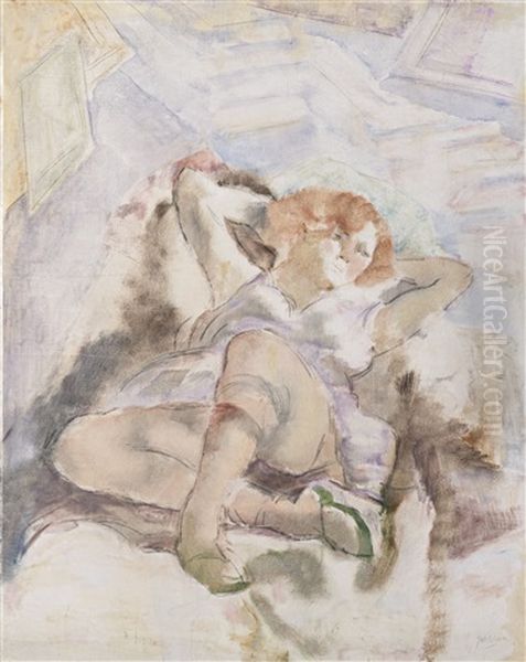 La Rousse (jeune Femme Allongee) Oil Painting by Jules Pascin