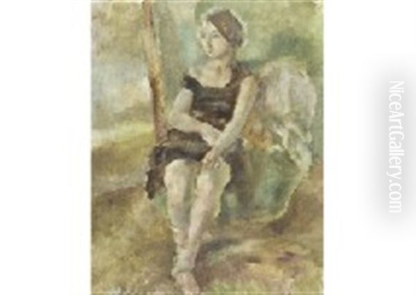 Jeune Fille En Robe Foncee Oil Painting by Jules Pascin