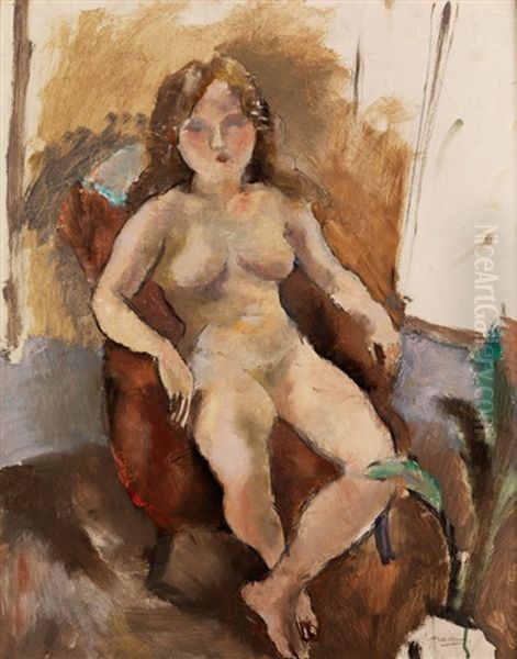 Weiblicher Akt In Einem Sessel Sitzend Oil Painting by Jules Pascin