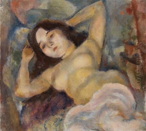 Nu Nacre Aux Bras Leves Derriere La Tete Oil Painting by Jules Pascin