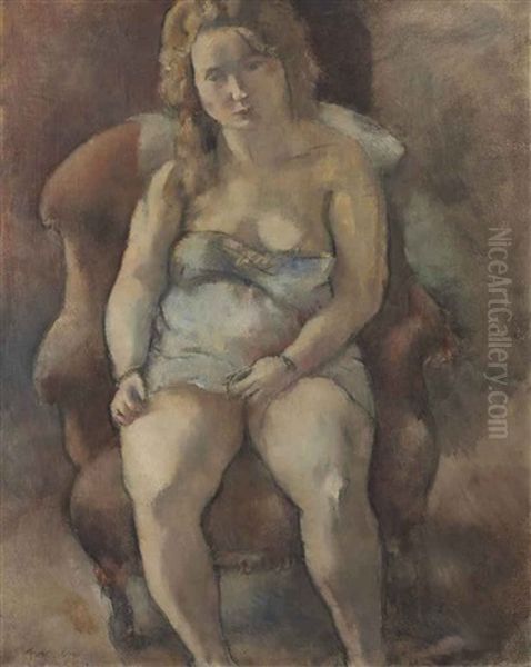 Marcelle Assise Oil Painting by Jules Pascin