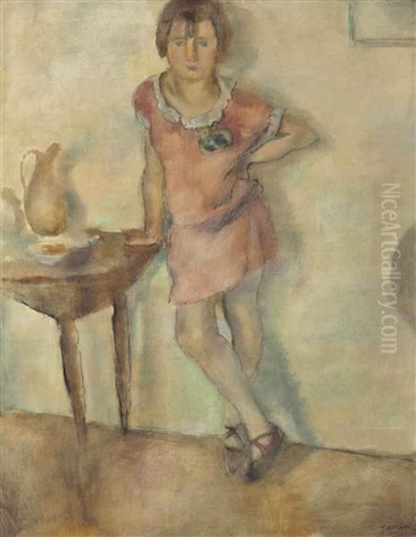 La Petite Fille Au Ruban Rouge Oil Painting by Jules Pascin