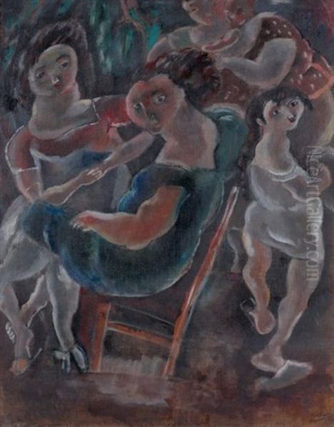 Bavardages (nus (study), Verso) Oil Painting by Jules Pascin