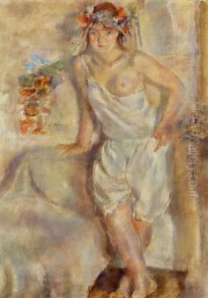 Genevieve A La Couronne De Fleurs Oil Painting by Jules Pascin