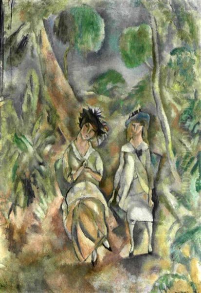 Printemps, 1917 (+ Deux Femmes Dans Un Paysage, Verso) Oil Painting by Jules Pascin