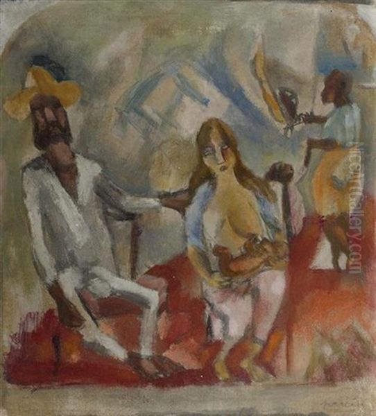 Familie Auf Kuba Oil Painting by Jules Pascin