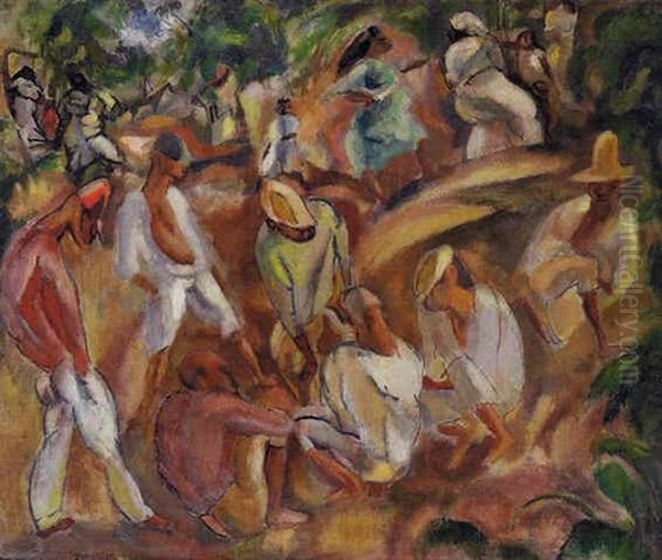 Jeunes Noirs A Cuba Oil Painting by Jules Pascin