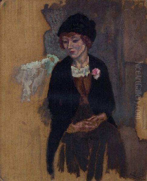 Hermine Au Chapeau Noir Oil Painting by Jules Pascin