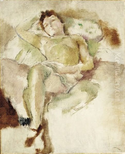 Bobette Allongee Oil Painting by Jules Pascin