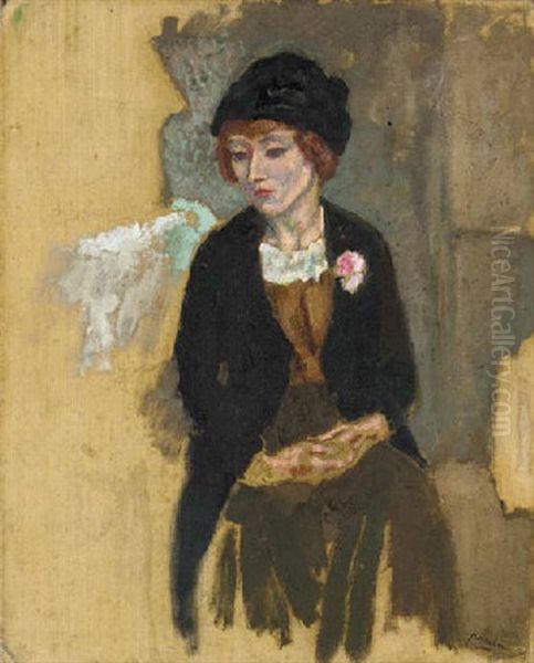 Hermine Au Chapeau Noir Oil Painting by Jules Pascin