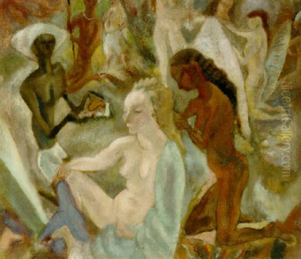 Mulatresse Coiffant Blonde Oil Painting by Jules Pascin