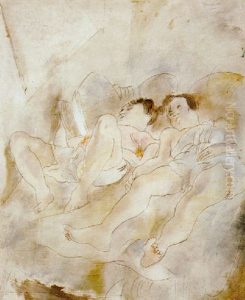 Genevieve Et Loulou Oil Painting by Jules Pascin