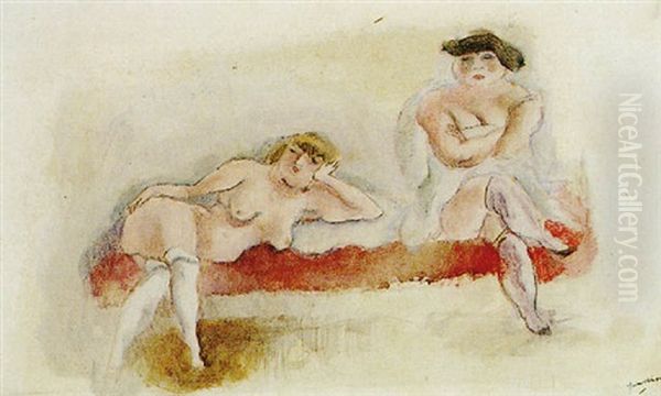 Two Nude Women Oil Painting by Jules Pascin