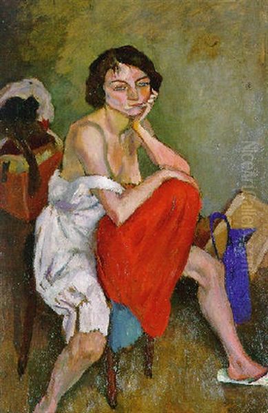 Femme Au Pantalon Blanc Oil Painting by Jules Pascin