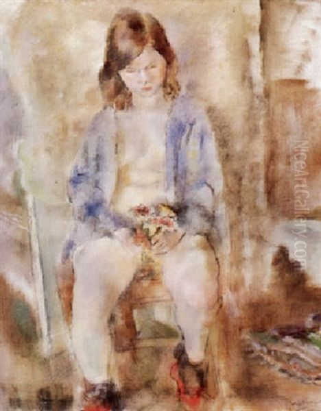 Flora Aux Fleurs Oil Painting by Jules Pascin