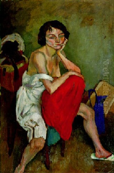 Femme Au Pantalon Blanc Oil Painting by Jules Pascin