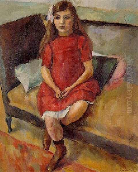 Jeune Fille En Rouge Oil Painting by Jules Pascin