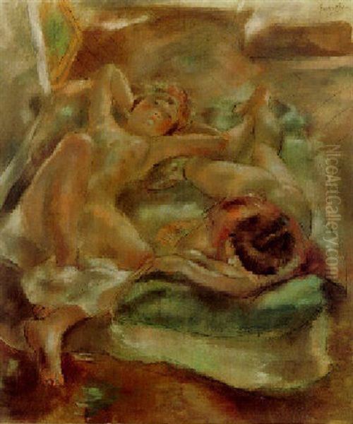 Les Nus Allonges Oil Painting by Jules Pascin