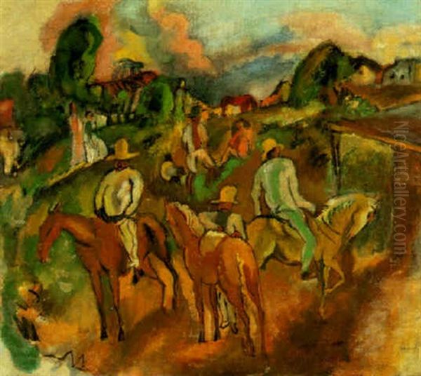 Scene Cubaine Aux Cavaliers Oil Painting by Jules Pascin