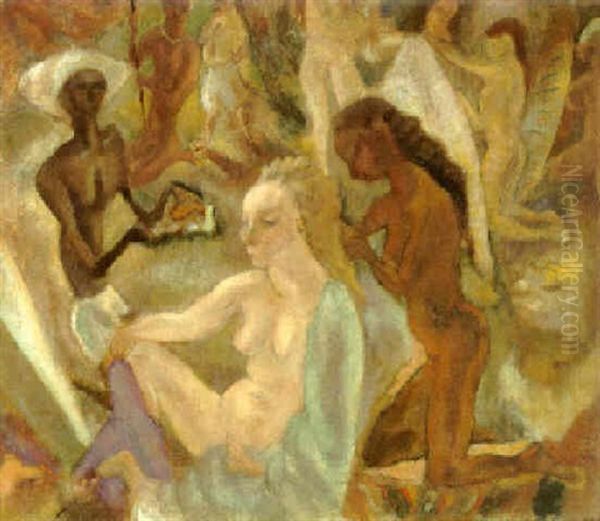 Mulatresse Blonde Se Coiffant Oil Painting by Jules Pascin