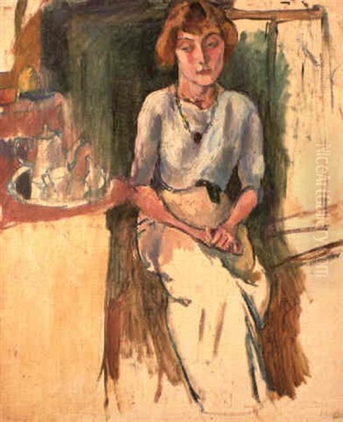 Hermine A La Bleue Oil Painting by Jules Pascin