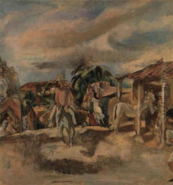 Village Cubain Oil Painting by Jules Pascin