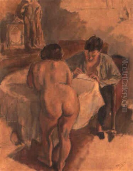 Peintre Et Modele Autour D'une Table Oil Painting by Jules Pascin