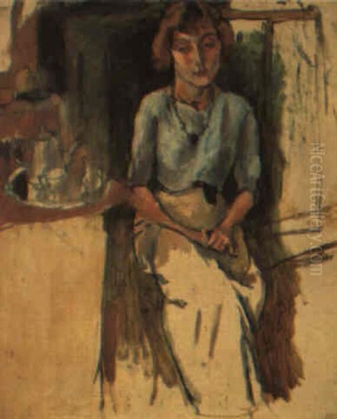 Hermine A La Blouse Bleue Oil Painting by Jules Pascin