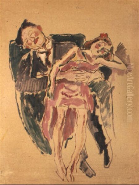 Homme Et Jeune Fille Endormis Oil Painting by Jules Pascin