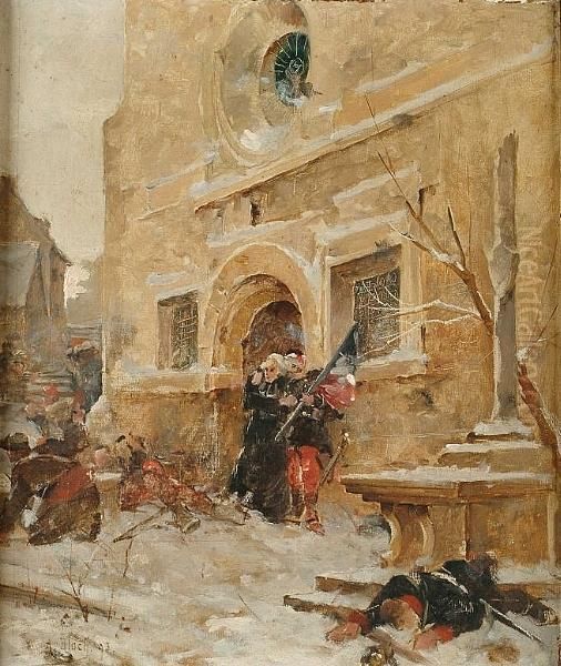 A Street Skirmish Oil Painting by Alexandre Bloch