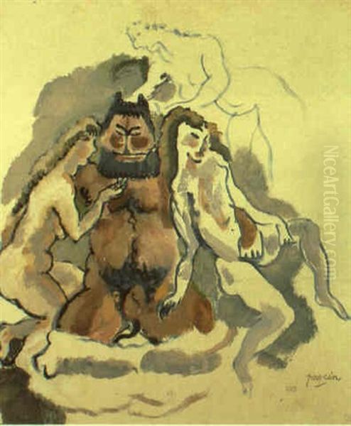 Le D,mon Et Les Trois Graces Oil Painting by Jules Pascin