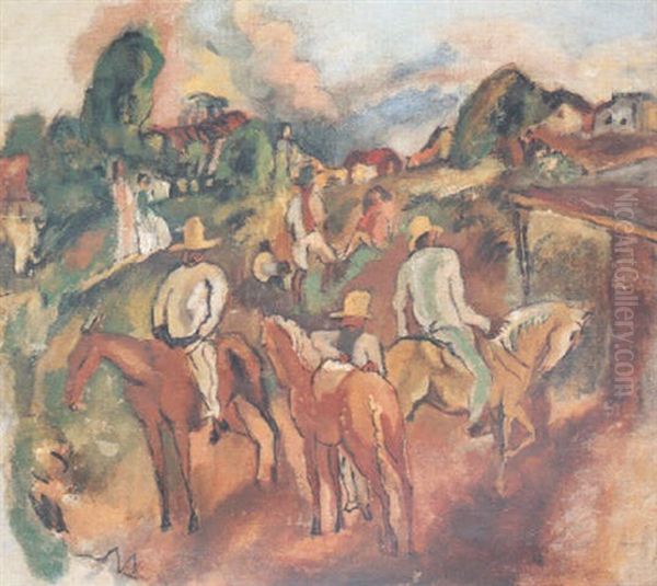 Scene Cubaine Aux Cavaliers Oil Painting by Jules Pascin