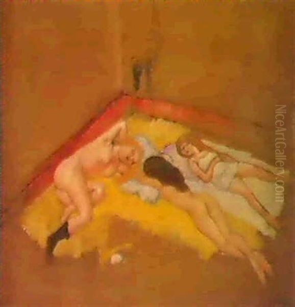 Les Trois Femmes Allongees Oil Painting by Jules Pascin