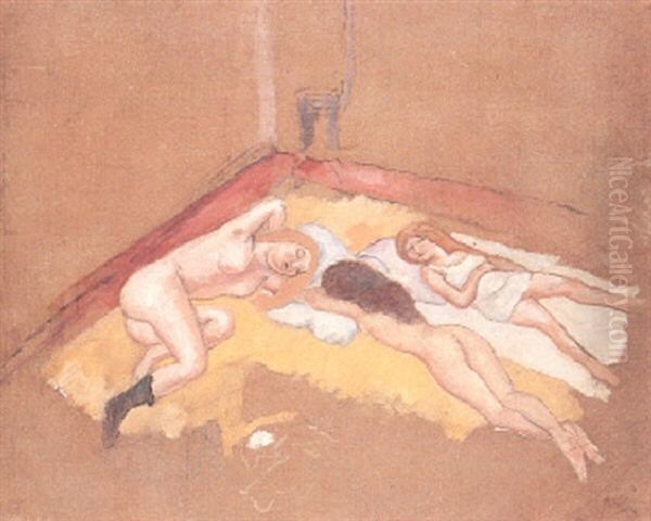 Trois Petites Fatiguees Oil Painting by Jules Pascin