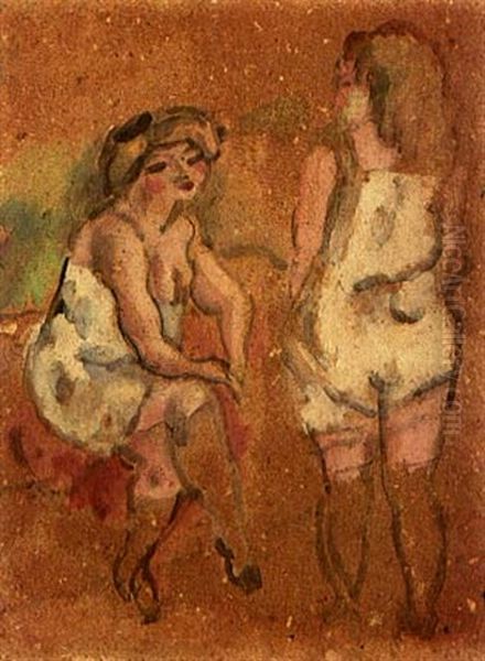 Deux Jeunes Filles-assie Et Debout Oil Painting by Jules Pascin