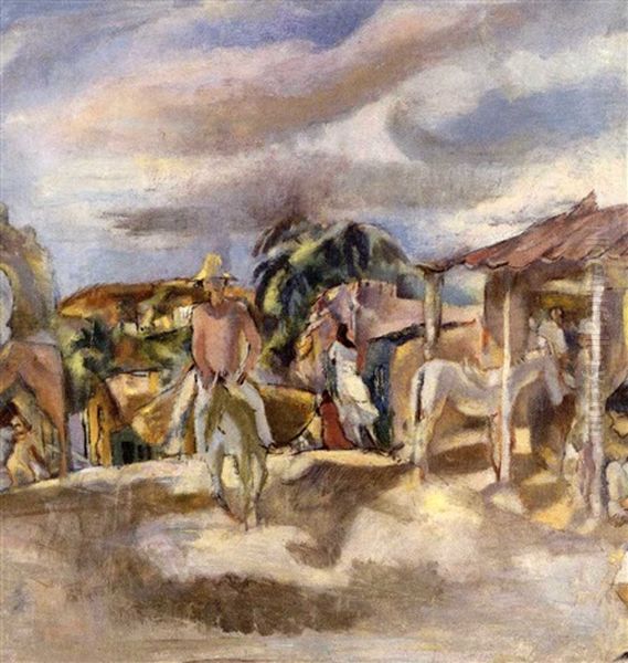 Village Cubain Oil Painting by Jules Pascin