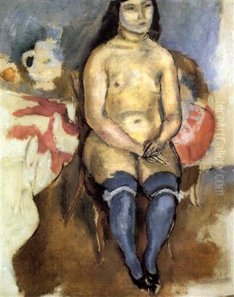 Asiatique Aux Bas Bleus Oil Painting by Jules Pascin