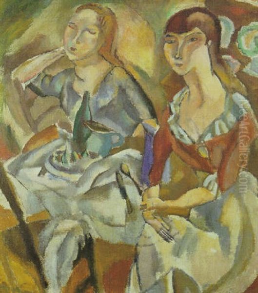 Jeunes Filles Attablees Oil Painting by Jules Pascin