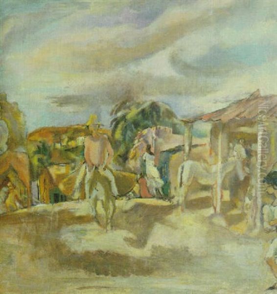 Village Cubain Oil Painting by Jules Pascin