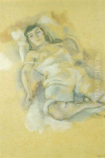 Femme Se Reposant Oil Painting by Jules Pascin