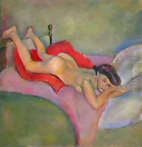 Nu Sur Un Lit Oil Painting by Jules Pascin