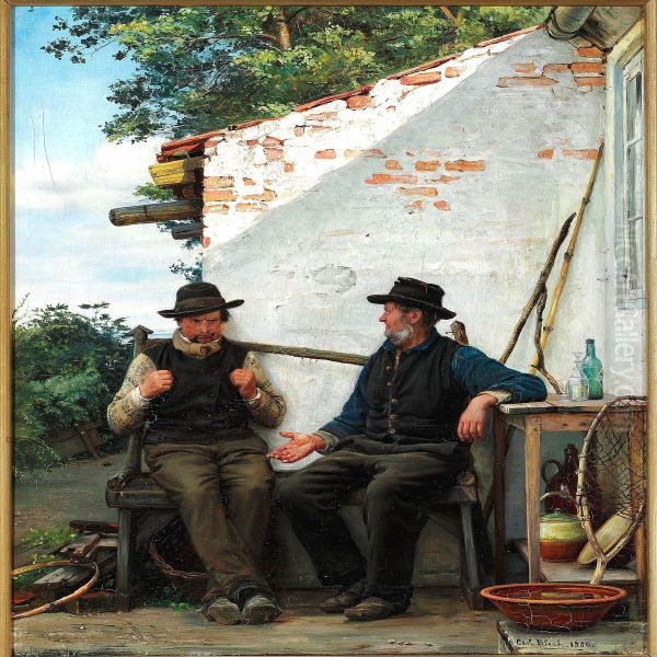 En Samtale Mellem To Fiskere Oil Painting by Carl Bloch